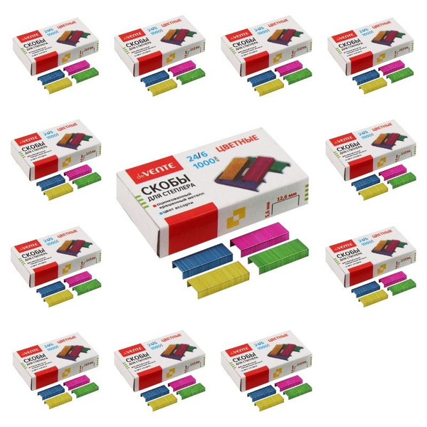 deVENTE Скобы для степлера № 24/6, покрытие цветное, 1000 шт, 12 ...