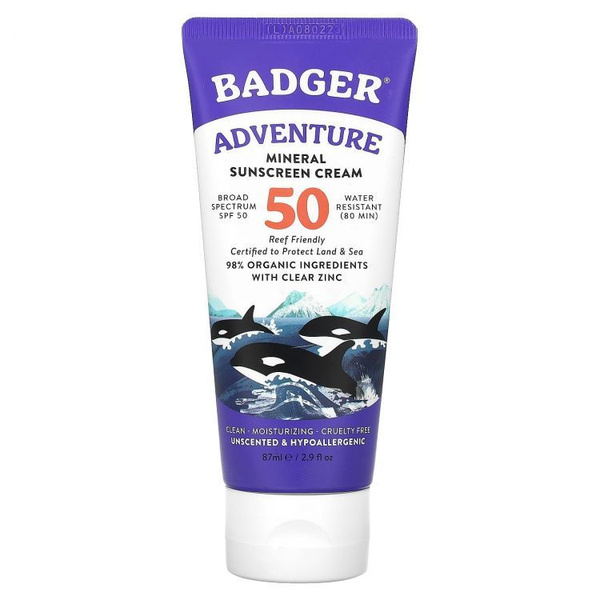 Badger, солнцезащитный крем SPF 50, Adventure Mineral Sunscreen Cream ...