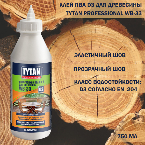 Клей ПВА D3 для древесины Tytan Professional WB-33 прозрачный 750 мл ...