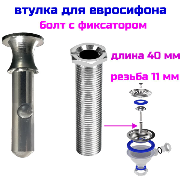 Втулка винт для кухонного сифона 40 мм. для евро слива с фиксатором ...