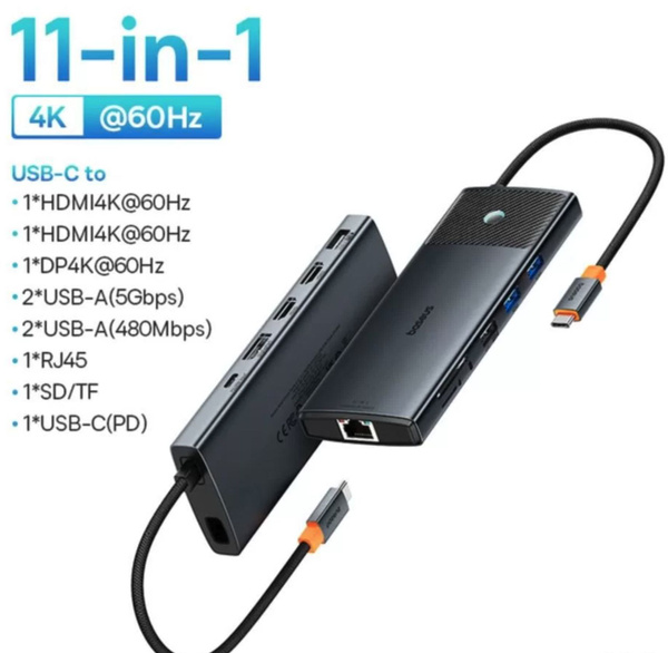 Baseus Metal Gleam Series II док-станция для трех мониторов 11-в-1 ...