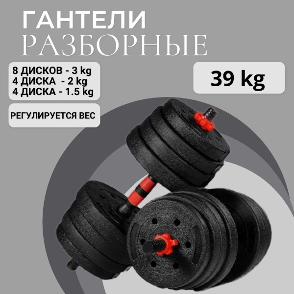 Гантели разборные, 2 шт. по 39 кг, черный, красный - купить по выгодным ...