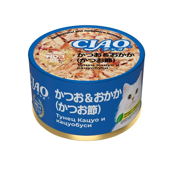 Inaba CIAO Консервы для кошек с Тунцом Кацуо и Кацуобуси (85 гр x 6 шт ...