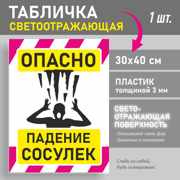 Табличка "Опасно. Падение сосулек" Пластик 30х40 см, 40 см, 30 см ...