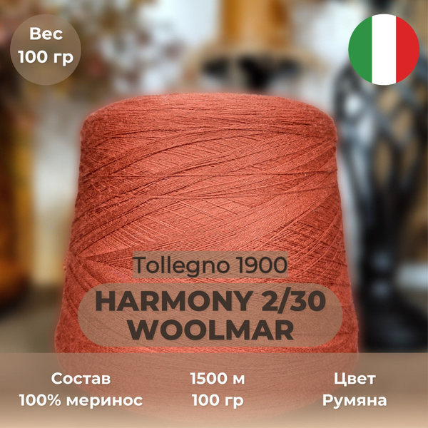Итальянская бобинная пряжа Tollegno 1900 art.Harmony 2/30 Woolmar, 100% ...