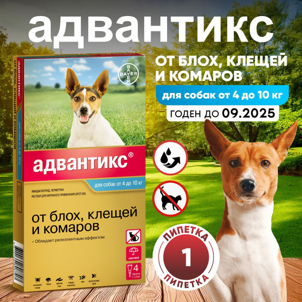 Капли для собак Адвантикс 1 пипетка без упаковки. для собак весом от 4 ...