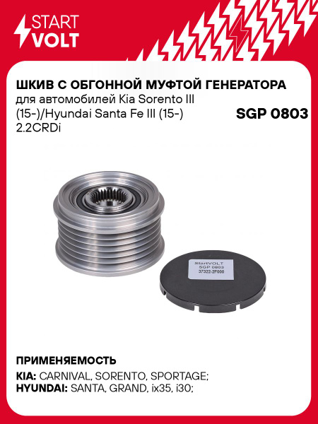 Шкив с обгонной муфтой генератора для автомобилей Kia Sorento III (15 ...