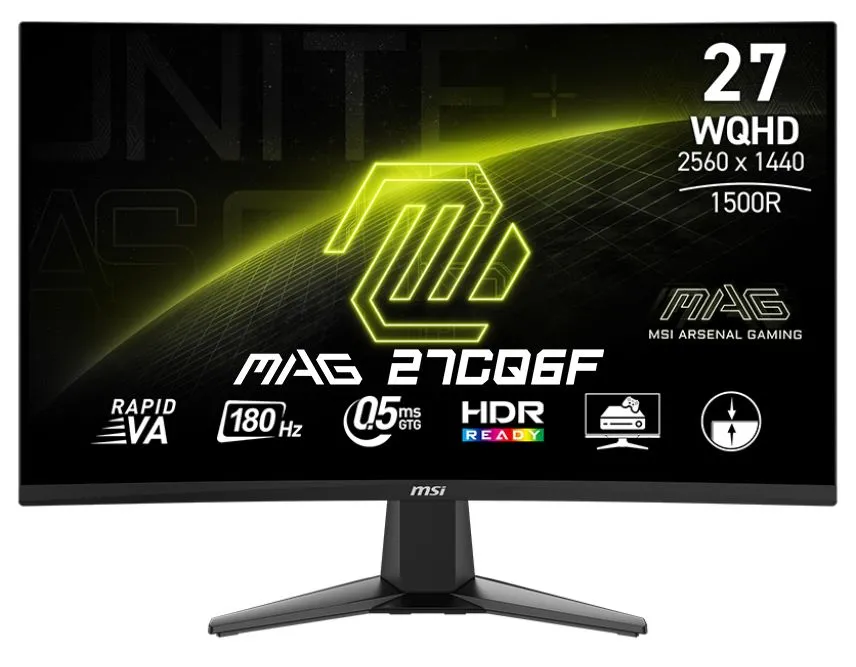 MSI27"МониторMSI27"МониторMAG27CQ6F/WQHD/180Hz/0.5msGtGMin/RapidVA/HDR,Европейскаявилка,черный,черно-серый