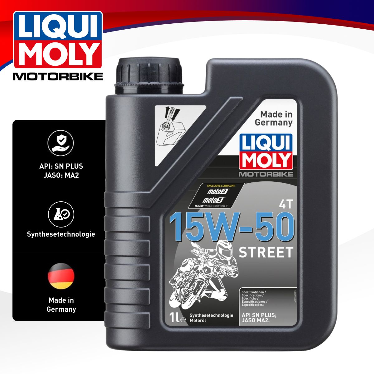 Liqui Moly MOTORBIKE 4T STREET 15W-50 Масло моторное, Синтетическое, 1 л