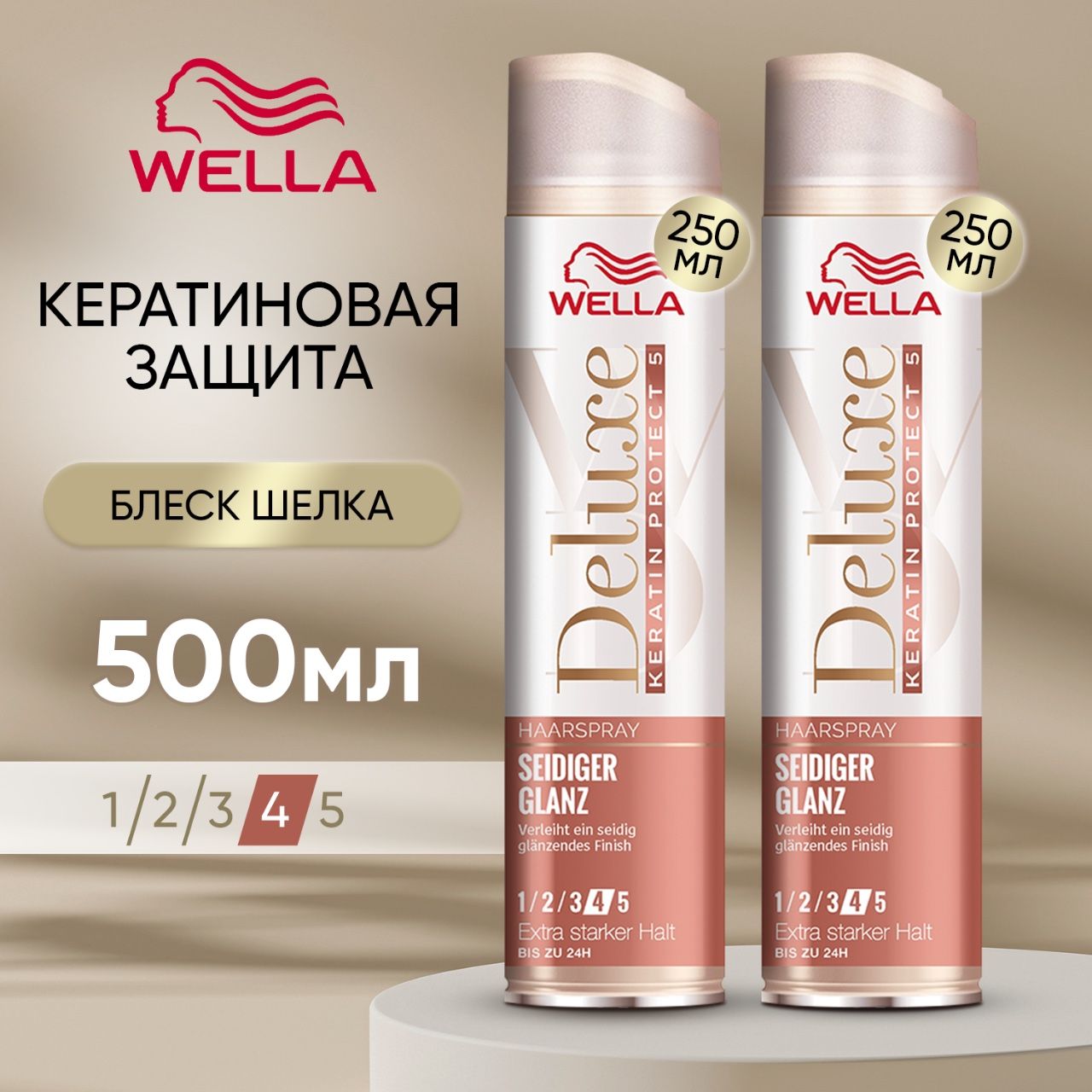 Лак для волос Wella Deluxe Keratin Protect 5, профессиональная Экстрасильная укладка 250 мл, 2 шт