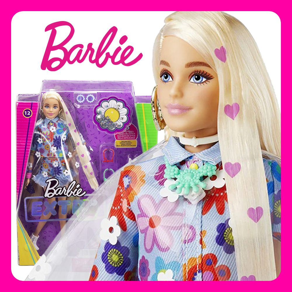 Кукла Барби Экстра - Блондинка с сердечками (Barbie Extra Doll #12 in  Floral 2-Piece Fashion & Accessories, with Pet Bunny, Extra-Long Blonde  Hair with Heart Icons) - купить с доставкой по выгодным