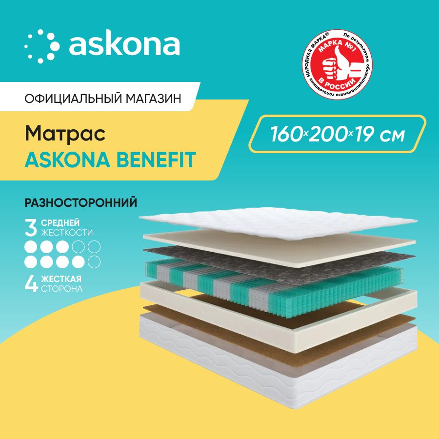 ASKONAМатрас(АСКОНА)BENEFIT,анатомический,160х200,Независимыепружины,160х200см