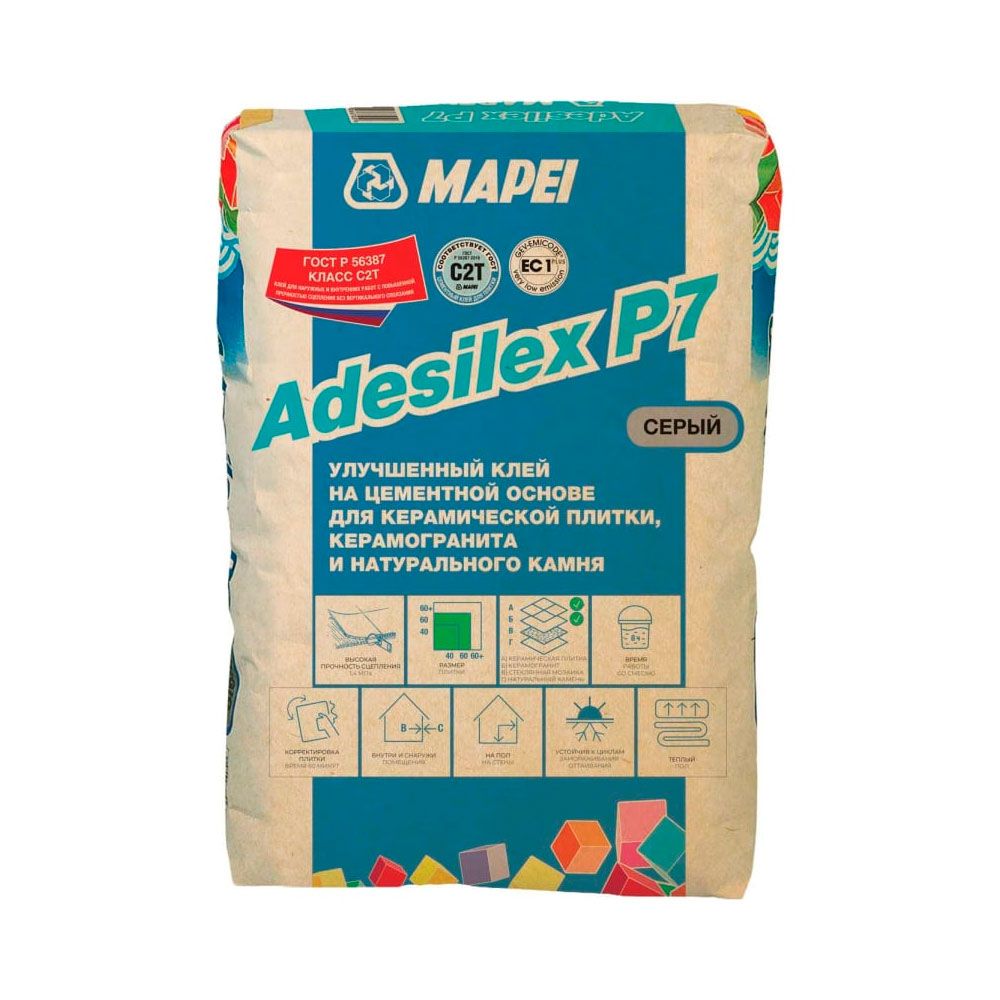 Клей для плитки Mapei Adesilex P7 серый 25 кг 2182125