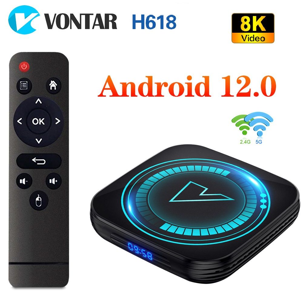 VontarМедиаплеерТВ-ПриставкаVONTARH618Андроид12AllwinnerH618QuadCoreCortexA53Поддержка8KVideo4KHDRAndroid,2ГБ/16ГБ,Wi-Fi