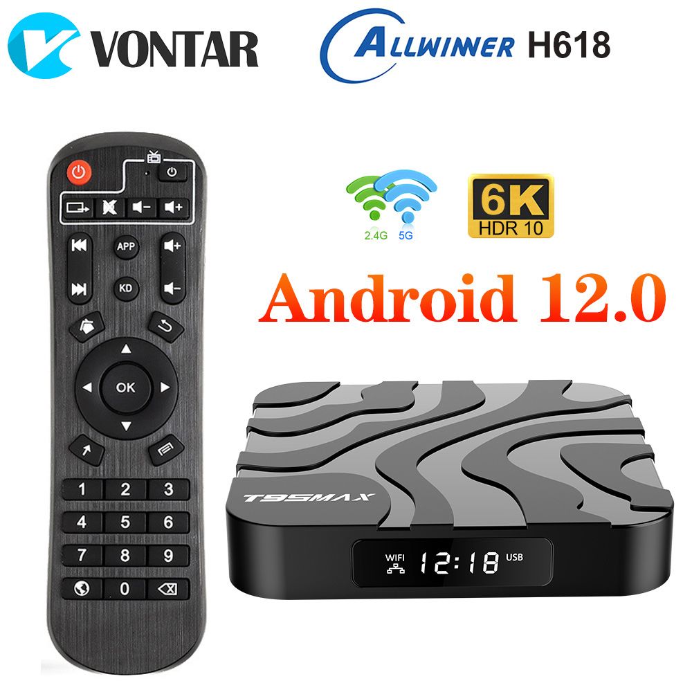 VontarМедиаплеерТВ-ПриставкаT95MaxАндроид12AllwinnerH618Android,2ГБ/16ГБ,Bluetooth,Wi-Fi,черный
