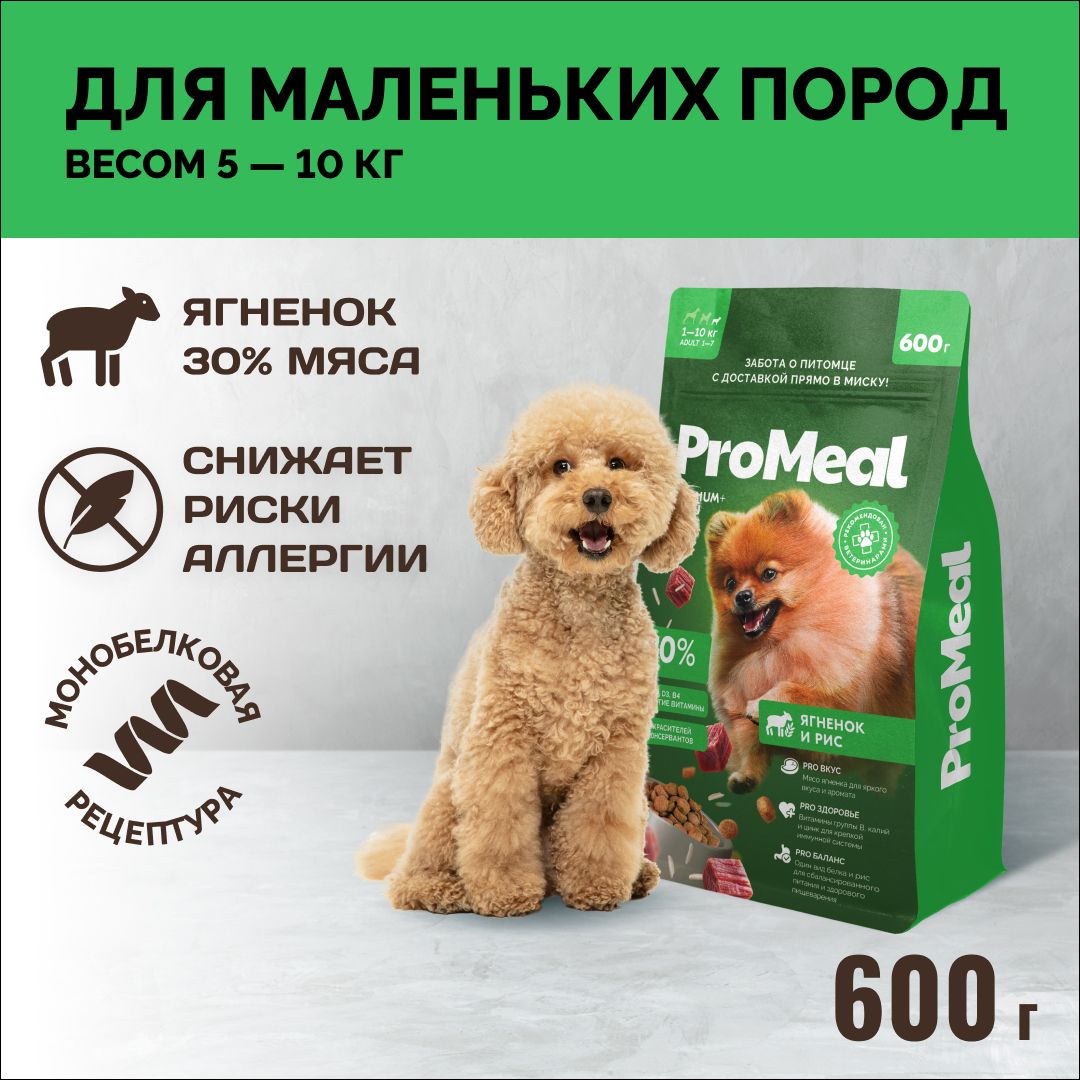 Сухой корм для собак мелких пород ProMeal Premium+, ягненок и рис, 600 г -  купить с доставкой по выгодным ценам в интернет-магазине OZON (1268128033)