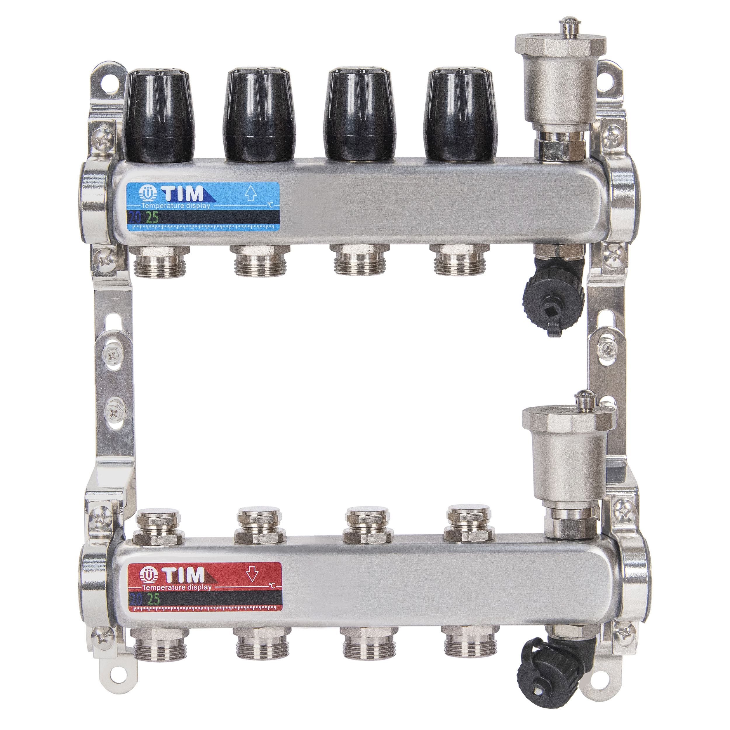 Коллекторная группа 4 контура для радиаторов, нерж. сталь, TIM, KBS5004