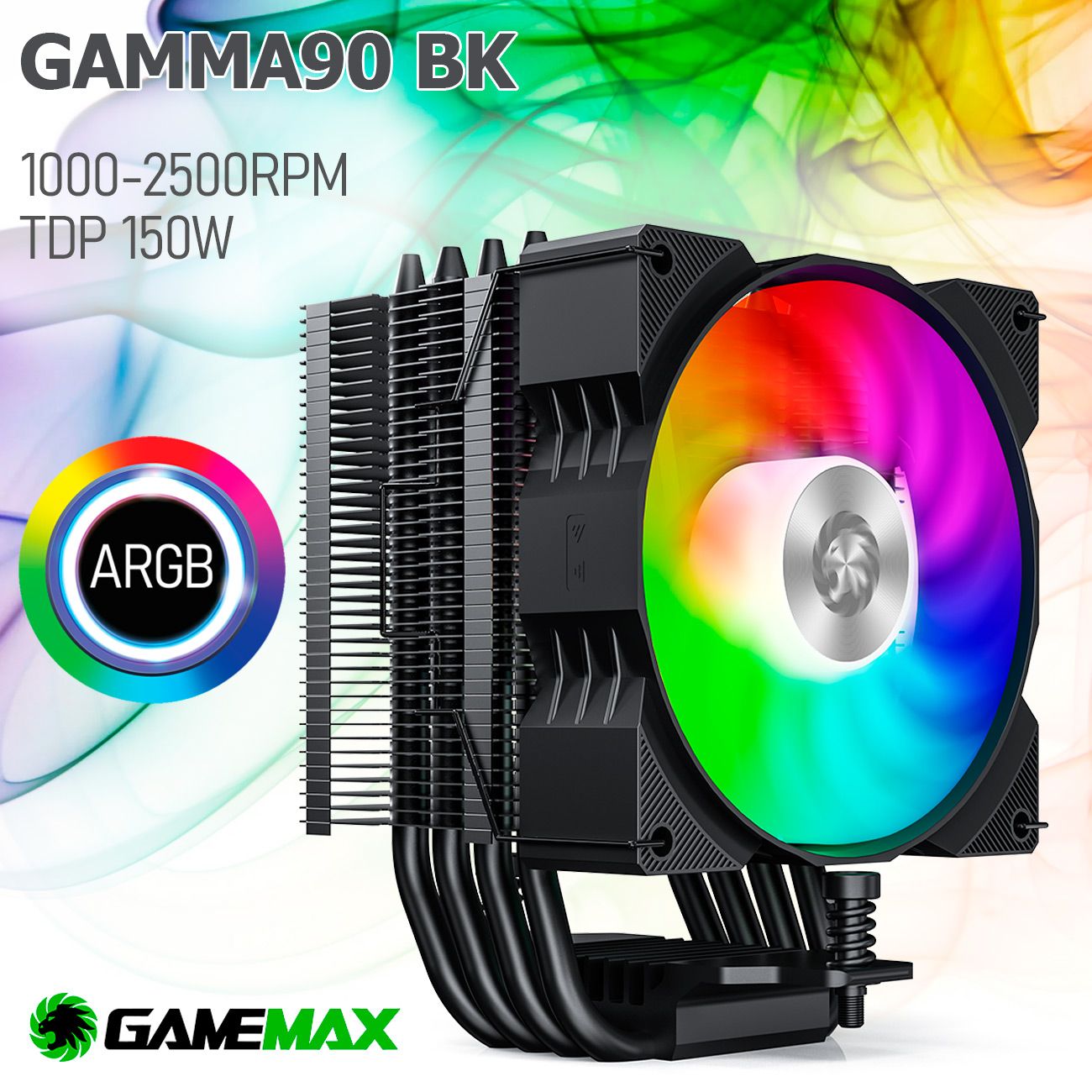 КулерGameMaxGamma90BK,Intel_1700/AMD_AM5до150Вттепловыетрубки