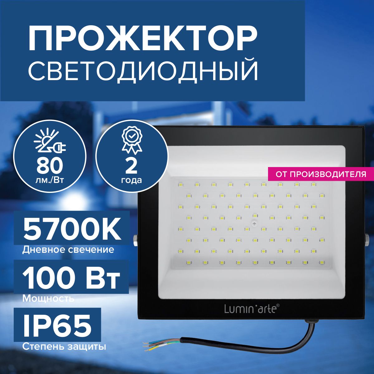 Прожекторсветодиодныйуличный100Вт,8000Лм,5700К,IP65,led,светильникluminarte