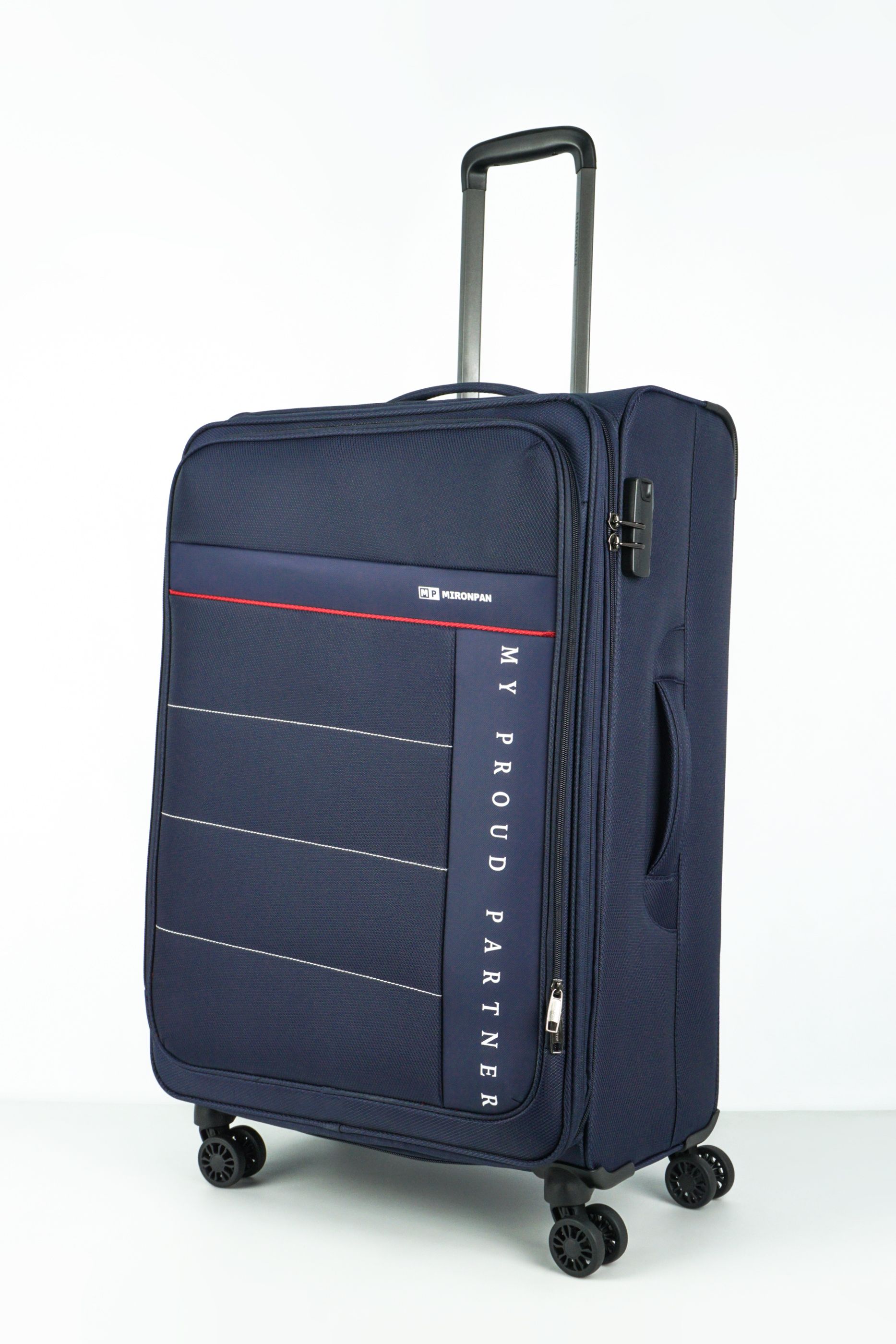 Чемодан большой текстильный с расширением на 4-х колесах с кодовым замком (Partner) темно-синий L