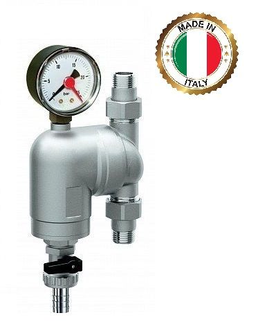 Фильтр механической очистки с манометром поворотный 1/2" 25 бар 95 C НР/НР 100мкм ITALY FA 39A4 12100