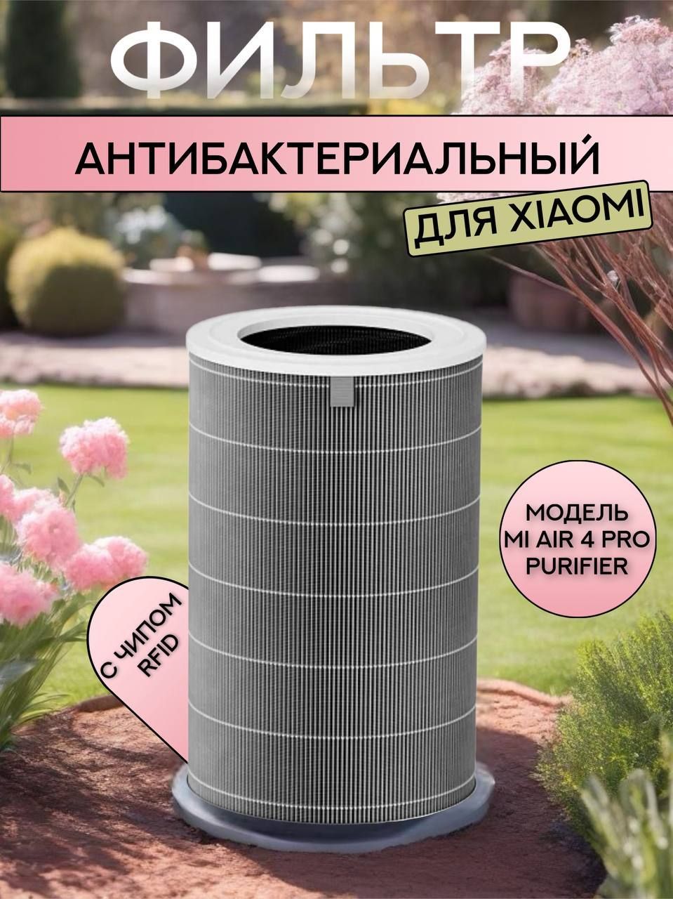 Фильтр для очистителя воздуха Xiaomi Smart Air Purifier 4 Pro, антибактериальный (Серый) HEPA H12 c чипом RFID (BHR5062GL, M15R-FLP-GL, AC-M15-SC)