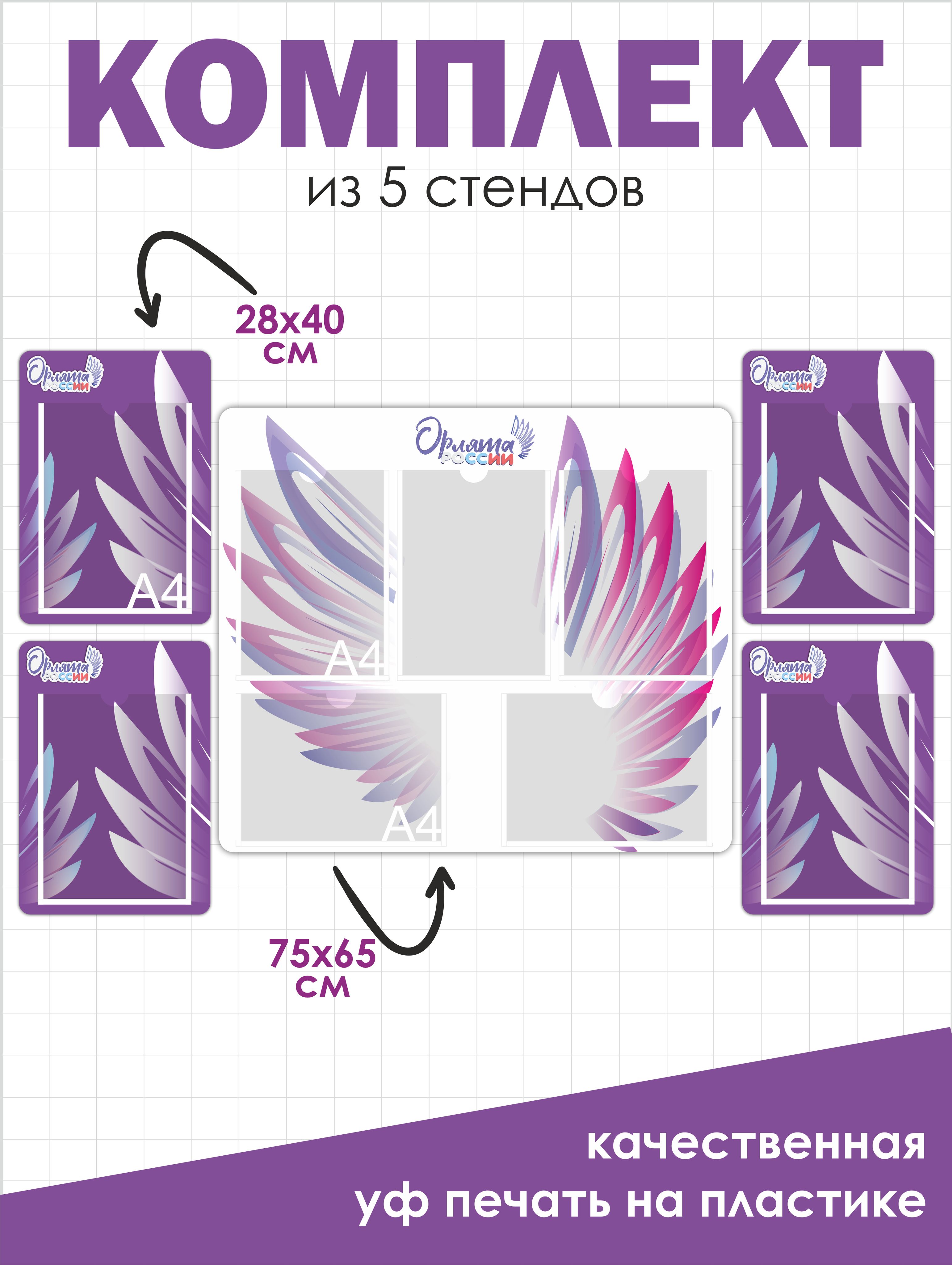 Набор отдельных стендов ОРЛЯТА РОССИИ 750х650 большой и 280х400 4 шт маленькие ПВХ 3мм + УФ печать