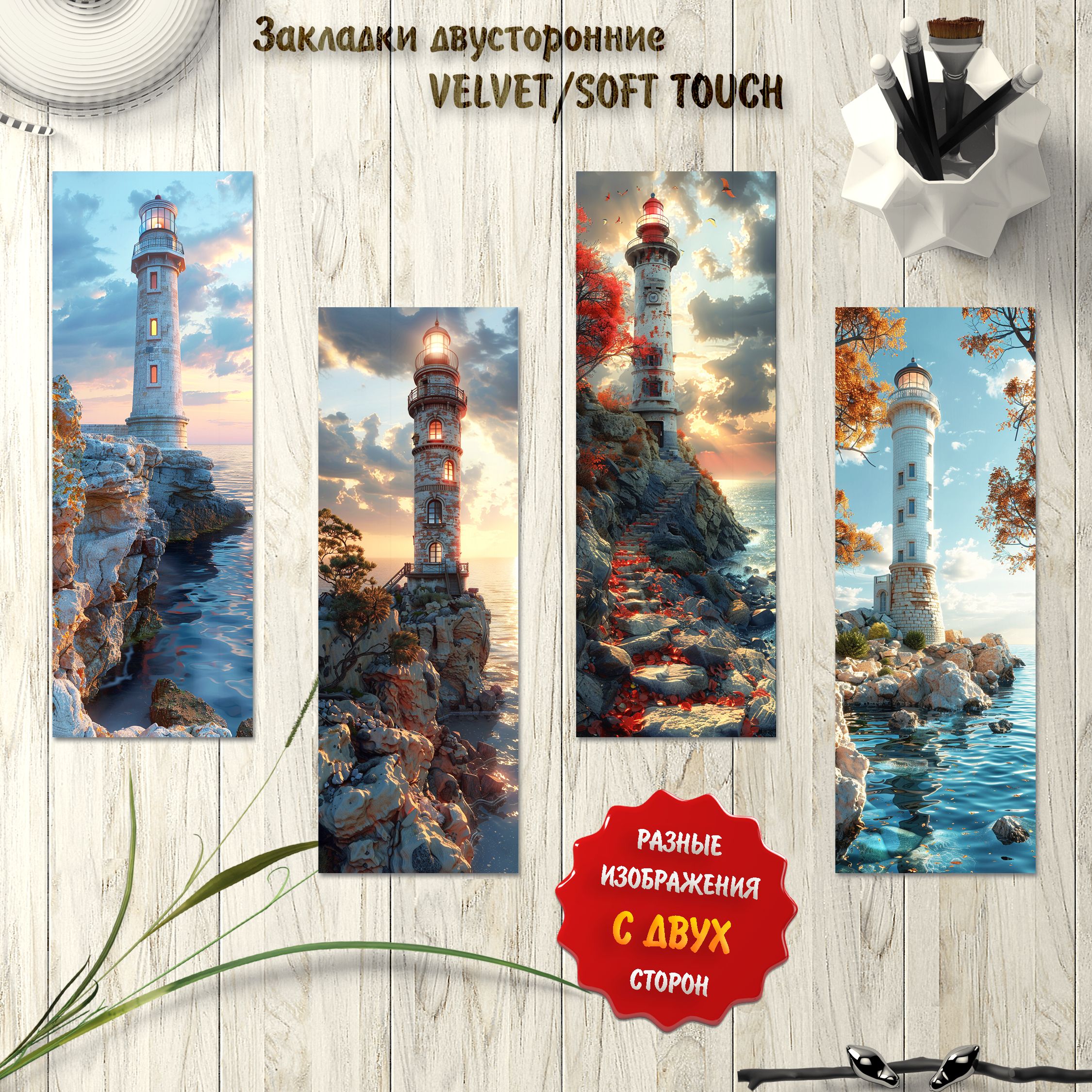 Закладки маяки с покрытием soft touch. Набор 4 штук