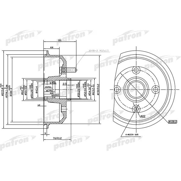 Барабан тормозной задн PATRON PDR1059, oem 1E0026251