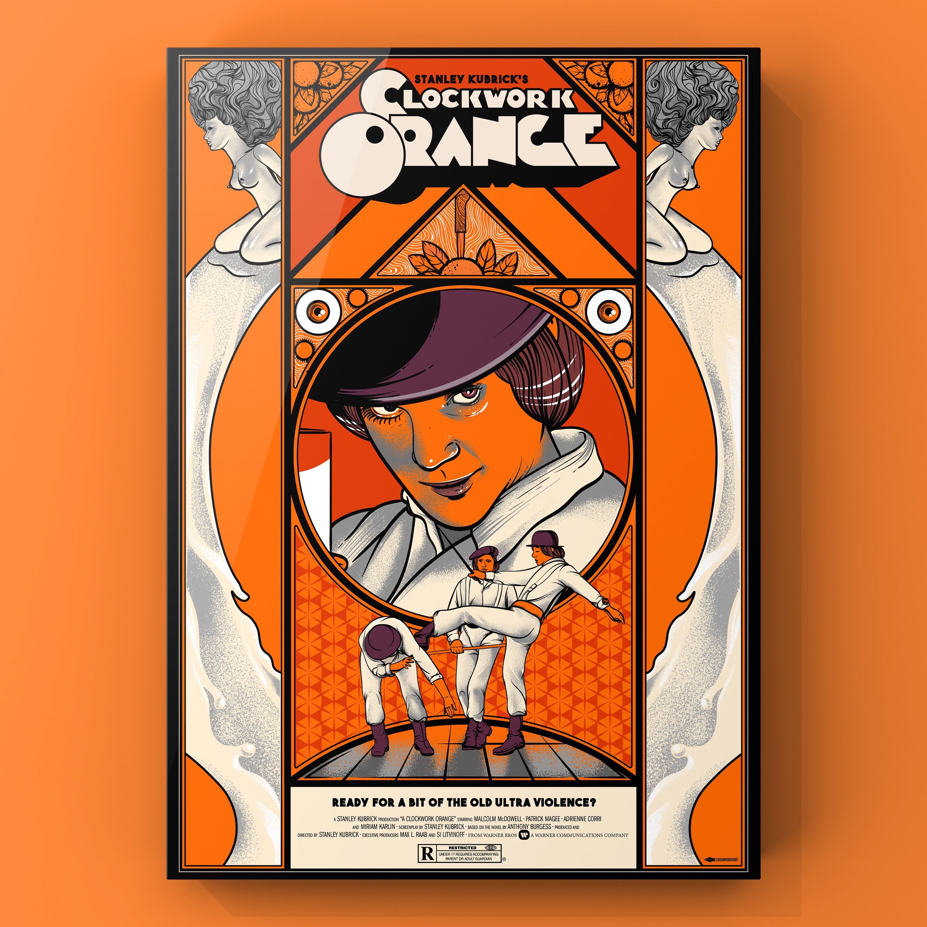 Постер"Заводнойапельсин/AClockworkOrange-СтэнлиКубрик-Постердляинтерьераидекора",42смх29см