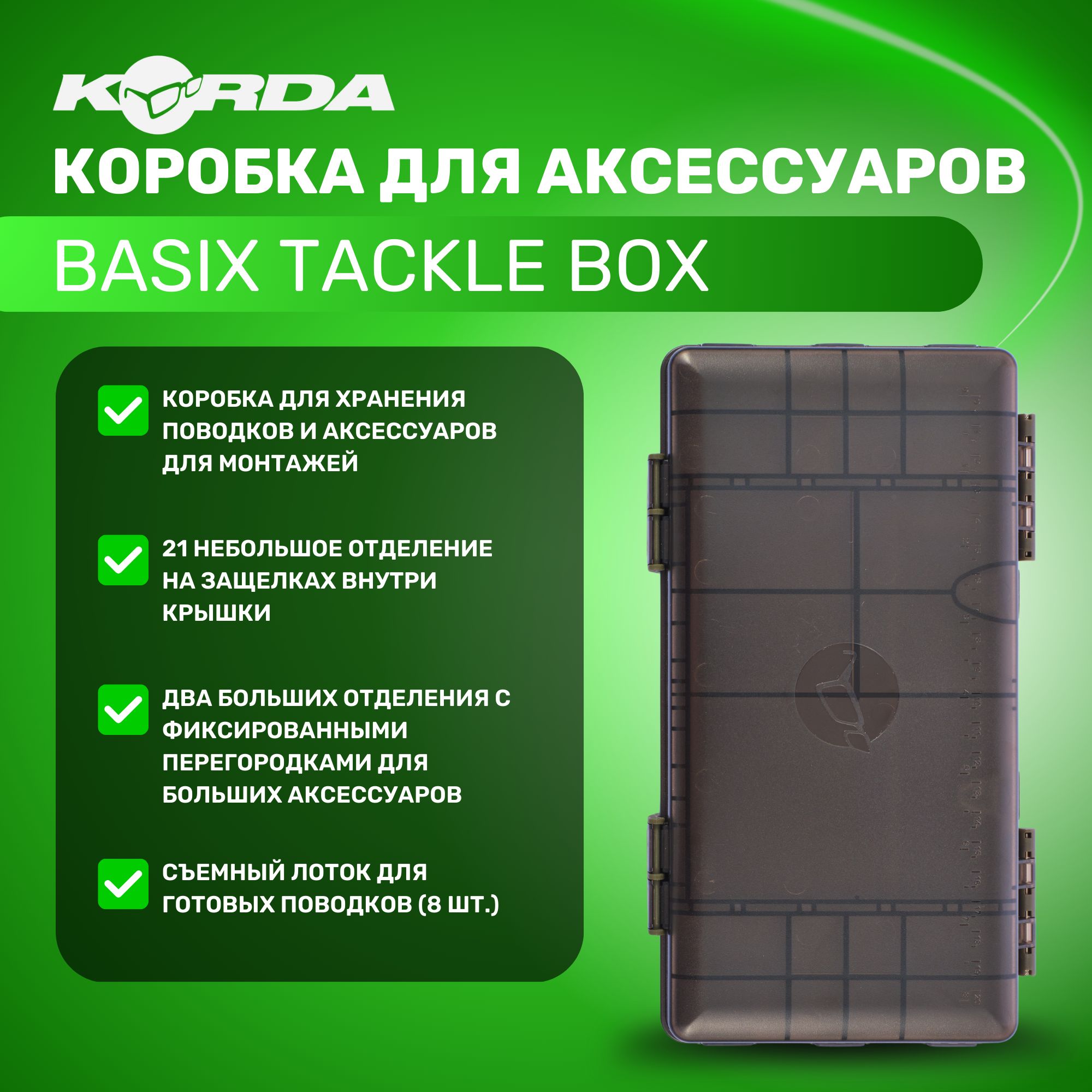 KORDA Укомплектованная коробка для аксессуаров BASIX Tackle Box / система хранения корда / бокс для рыбалки