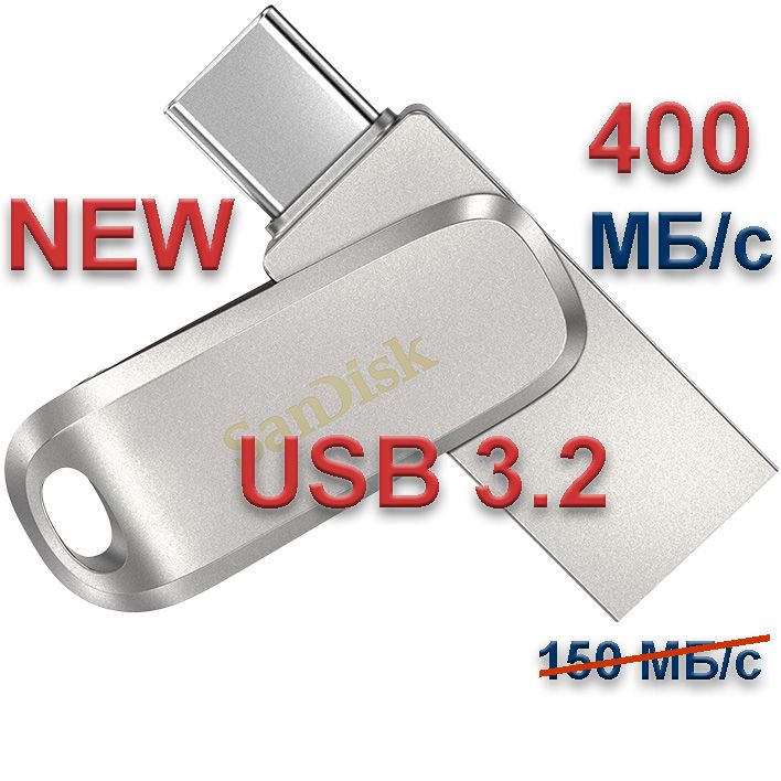 USBФлеш-накопительSanDiskUSB3.2/400Mb/s-128GbUltraDualDriveLuxeUSBType-C(SDDDC4-128G-G46)