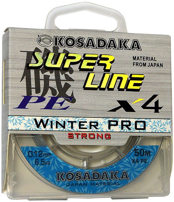 ЛескаплетеныйшнурзимнийKosadakaSUPERLINEPEX4WinterPRO50м,цветголубой,0,05мм,3,2кг