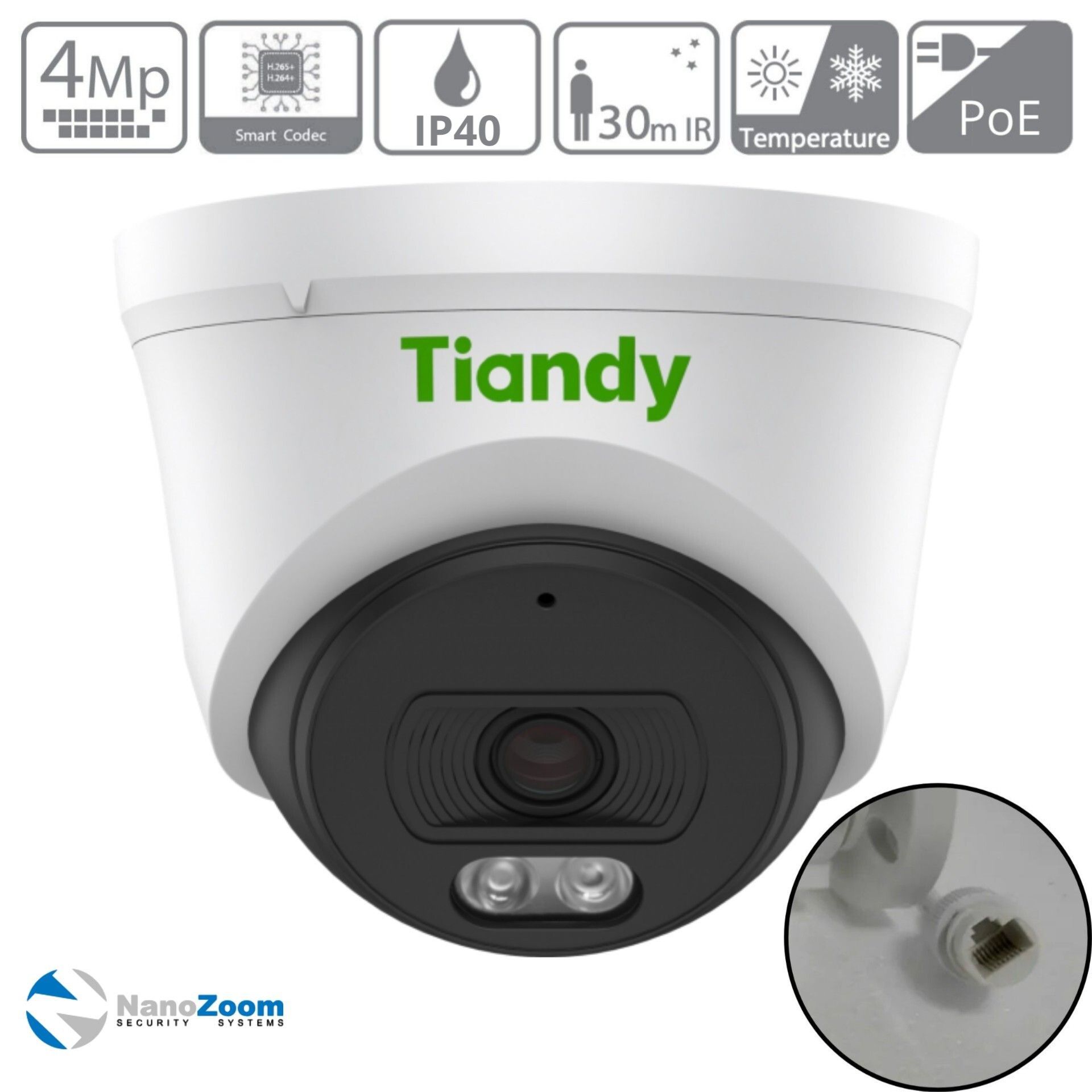 TiandySparkTC-C34XNI3/E/Y/2.8MM/V5.04Мп2,8мм-камеравидеонаблюденияIP,цифроваякупольнаяIP-видеокамерасИК-подсветкой,2560x14402K,CMOS1/3"