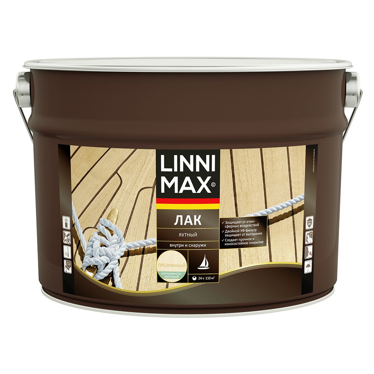 Лак яхтный Linnimax, алкидно-уретановый, шелковисто-матовый, 9 л