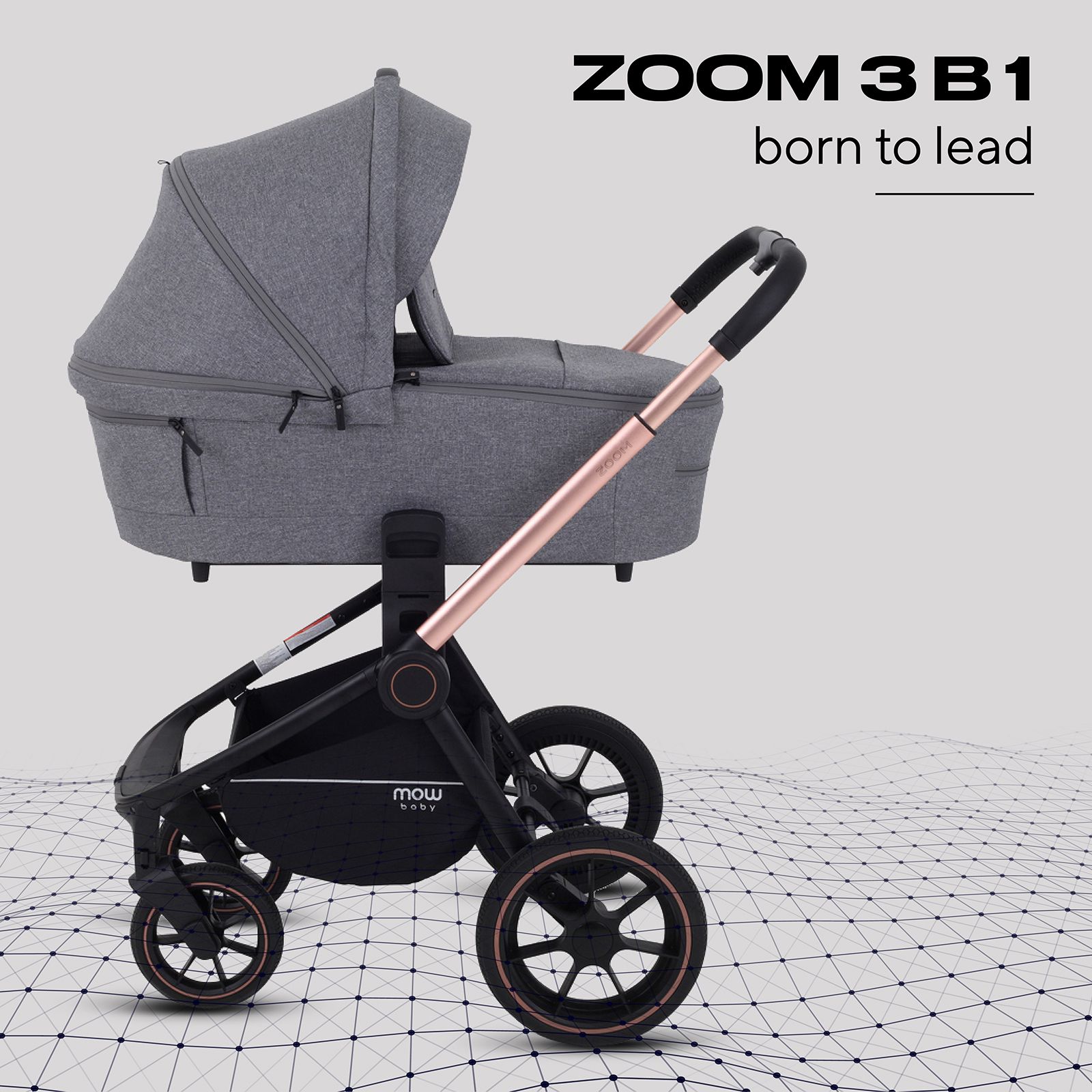 КоляскадетскаяуниверсальнаяMowBabyZoomPURA0873в1,GoldGrey