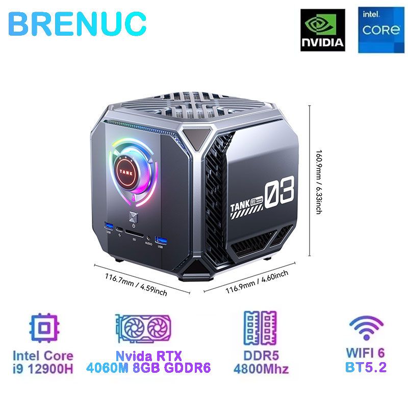 BRENUCМини-ПКM1A(IntelCorei9-12900H,RAM16ГБ,SSD512ГБ,NVIDIAGeForceRTX4060(8Гб),Windows11Pro),серый