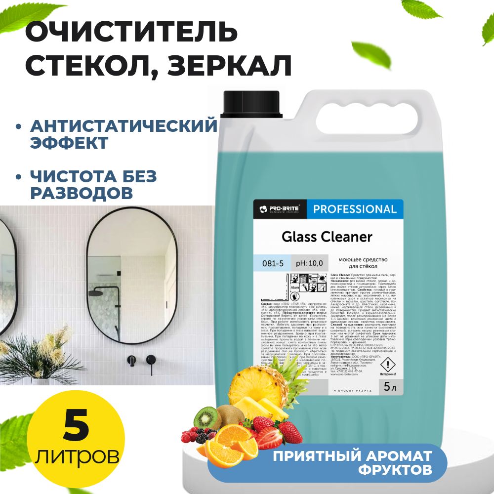 Моющее средство для стёкол и зеркал с антистатическим эффектом PRO-BRITE GLASS CLEANER, 5л