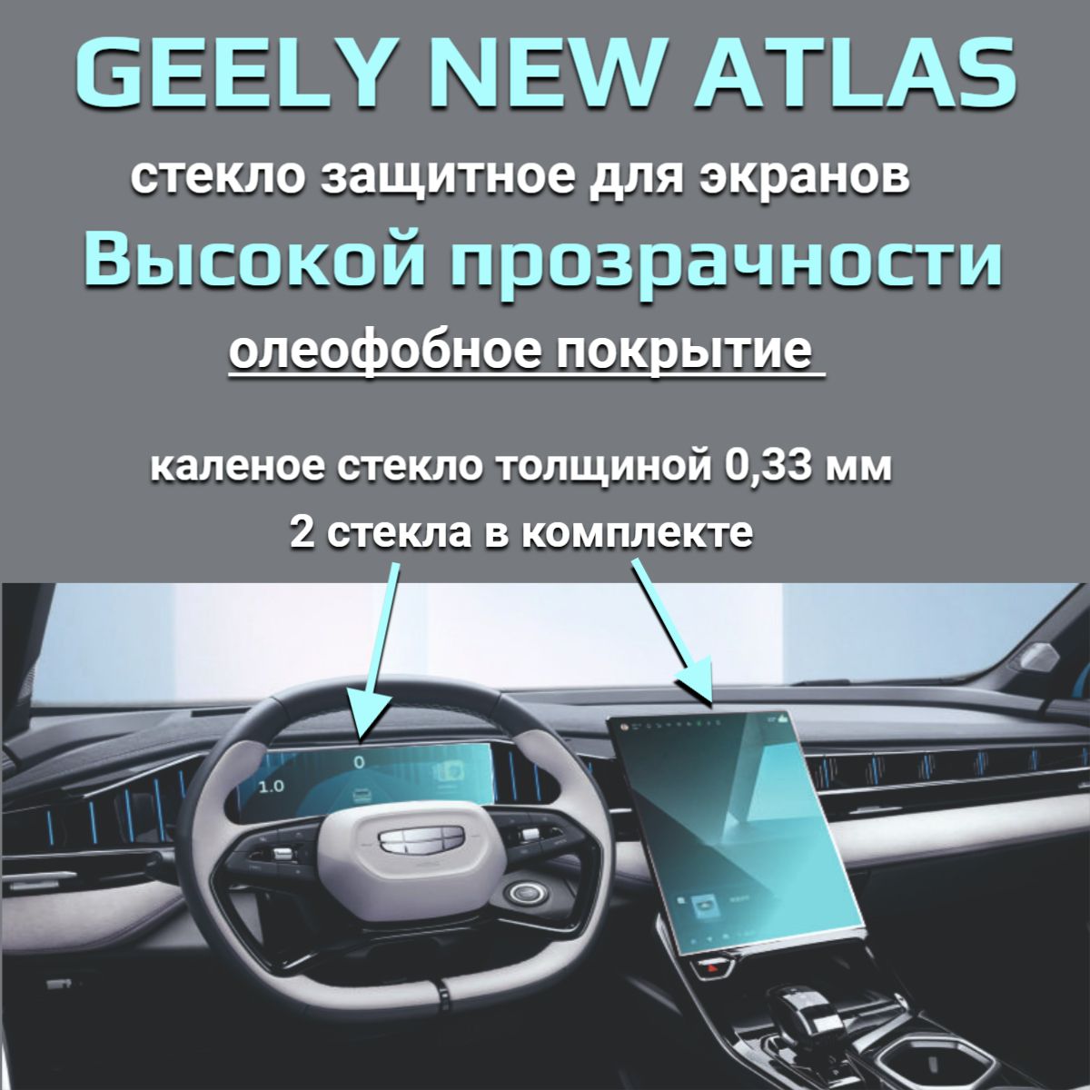 Защитное стекло на экран Geely Atlas New 2024/Защита мультимедиа Джили Атлас 2024