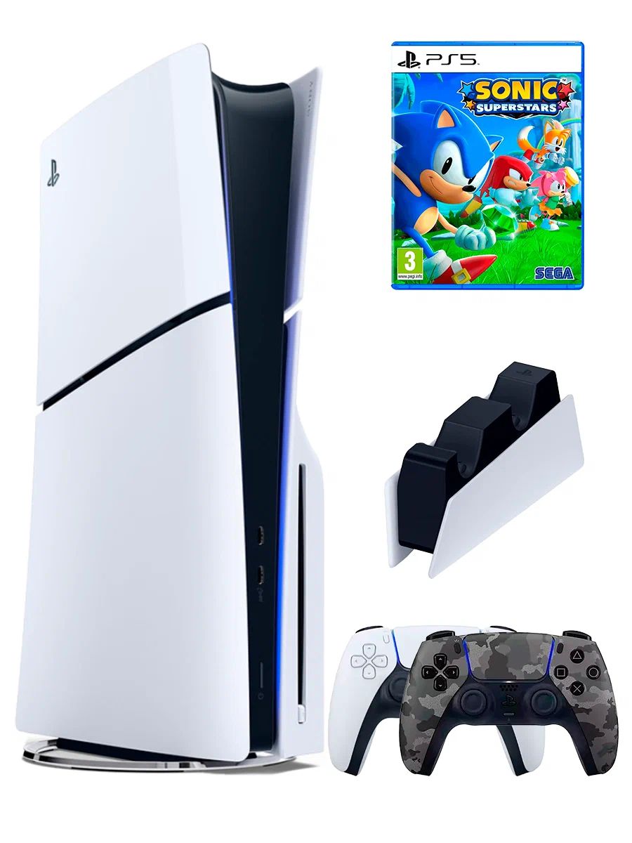 PS5 (ПС5) Игровая приставка Sony PlayStation 5 Slim +2-й геймпад(камуфляжный)+зарядное+игра Sonic, 1000ГБ