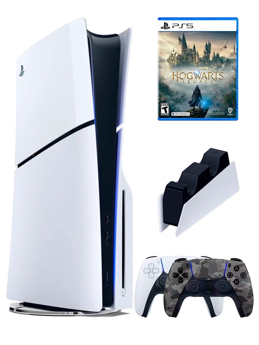 PS5 (ПС5) Игровая приставка Sony PlayStation 5 Slim +2-й геймпад(камуфляжный)+зарядное+игра Hogwarts, 1000ГБ