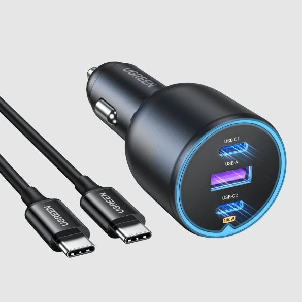 АвтомобильноезарядноеустройствоUGREENCD293,USB+2хType-CPD130WFastCarCharger,цветчерный(90889)