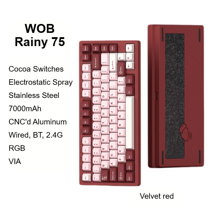 WOBИгроваяклавиатурабеспроводнаяRainy75,Английскаяраскладка,красный