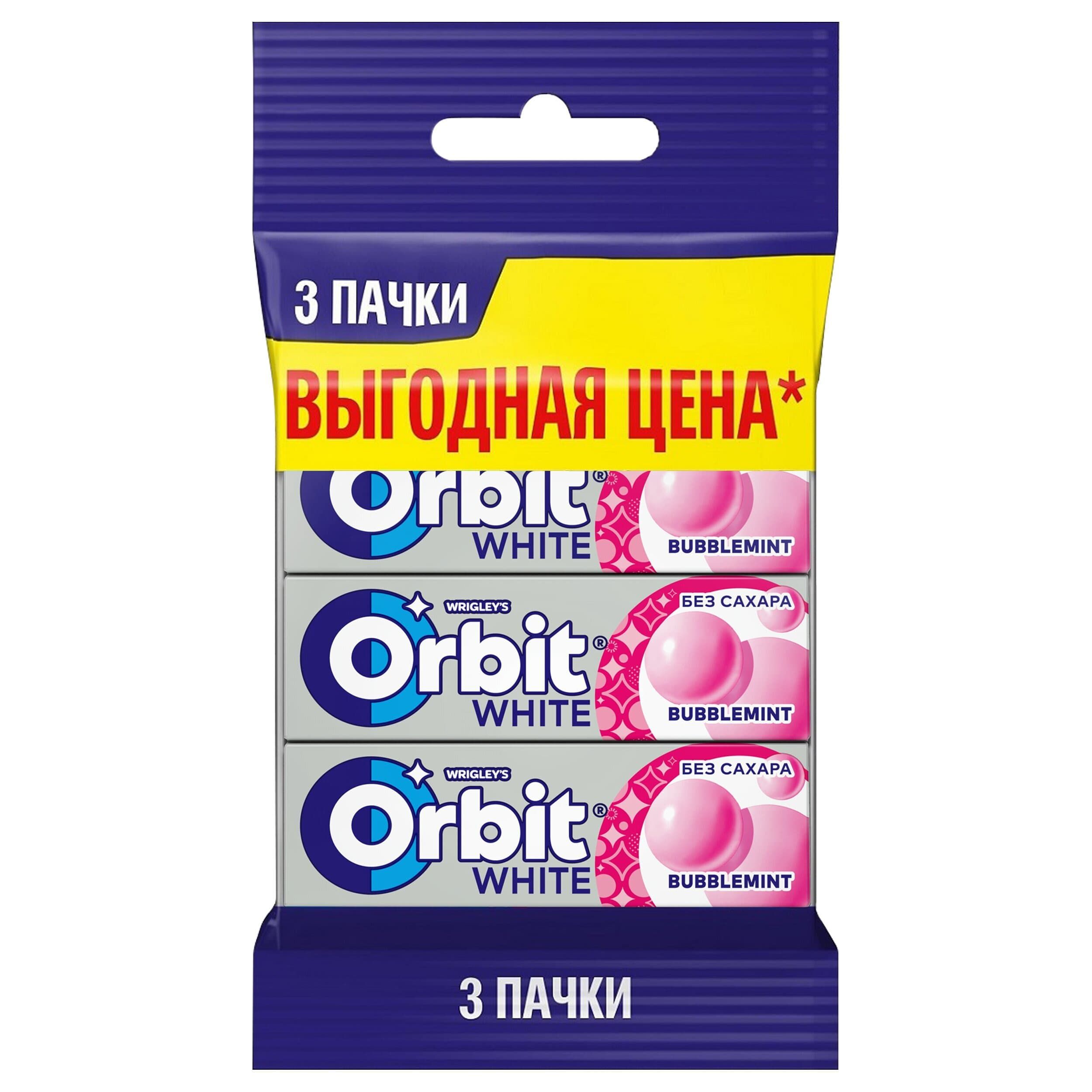 Жевательная резинка Orbit White Bubblemint, без сахара, 3 пачки по 13,6 г