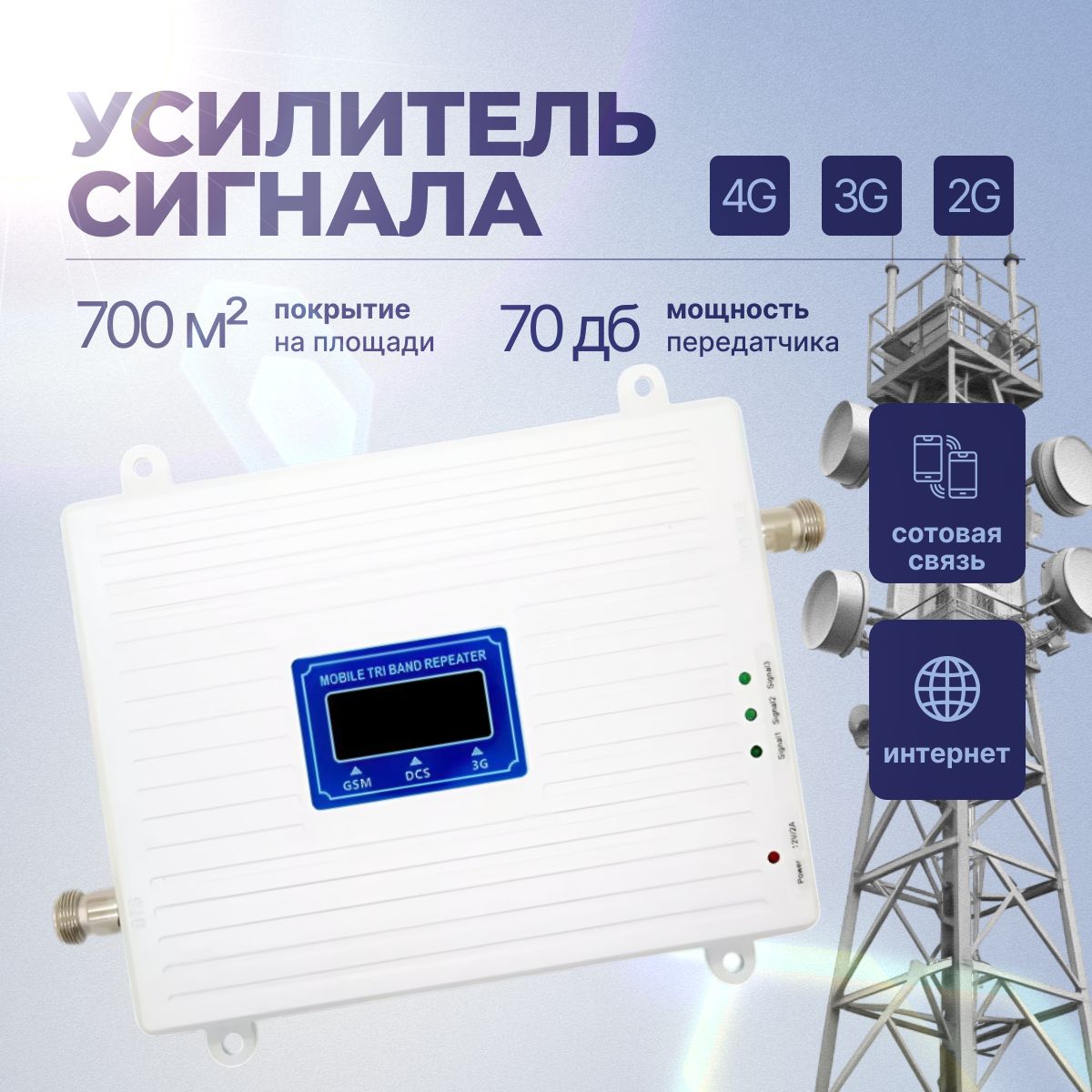 Усилитель сигнала сотовой связи и интернета. Репитер 4G, 3G, 2G. 16м