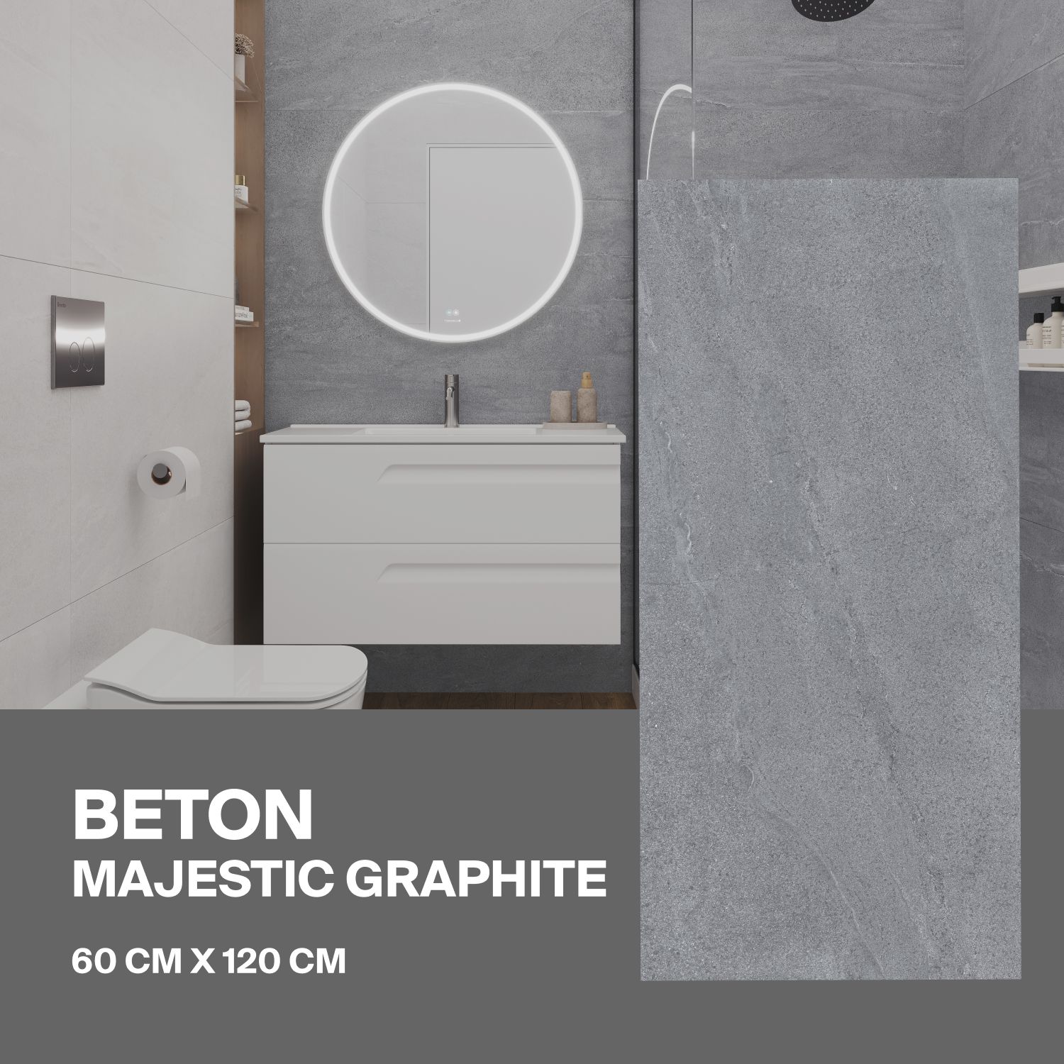 Керамогранит Ceradim Beton Majestic Graphite графитовый 60х120 Матовый в упаковке 1,44м2 (2 плиты)