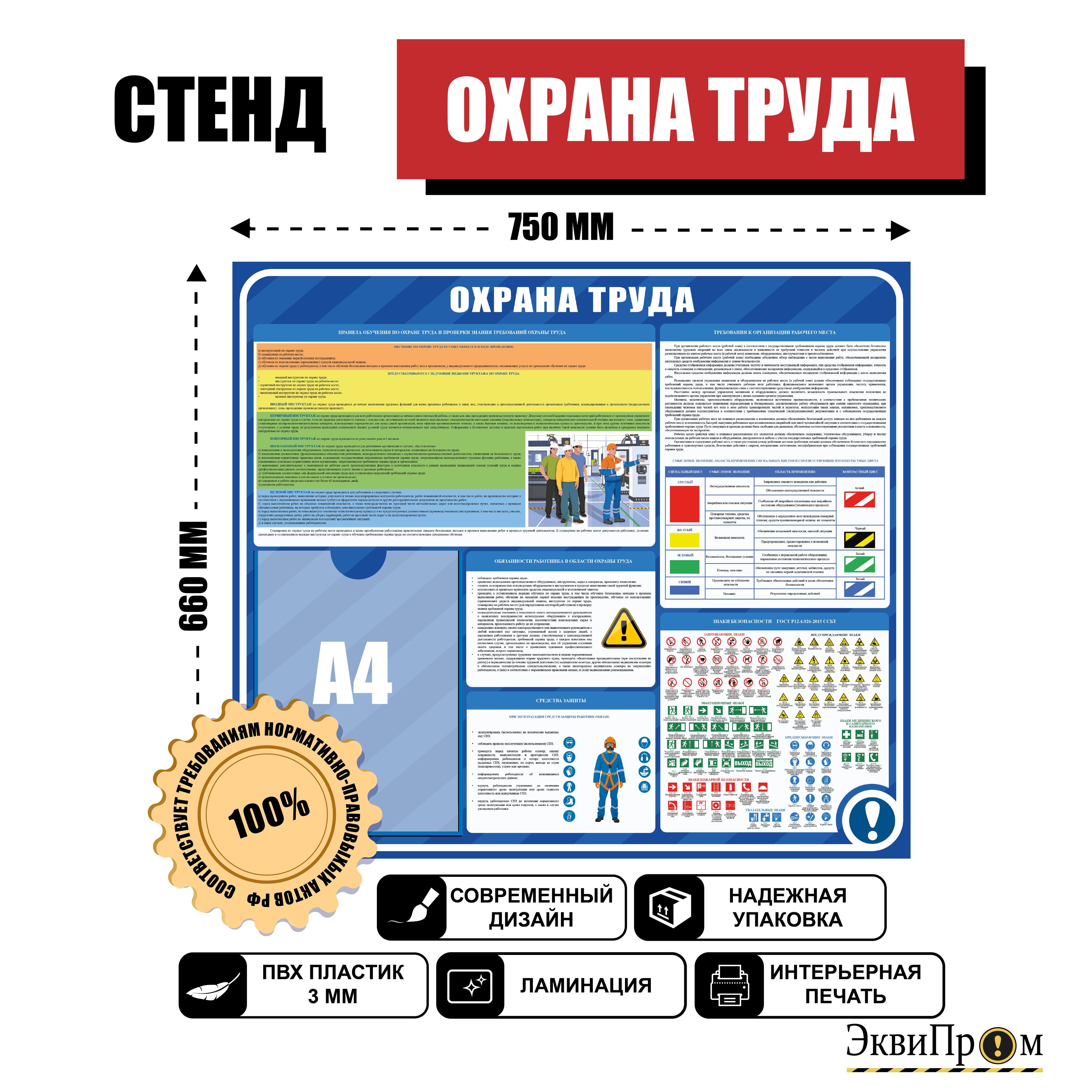 Информационный стенд Охрана труда для производственных и складских зданий с 1 карманом А4