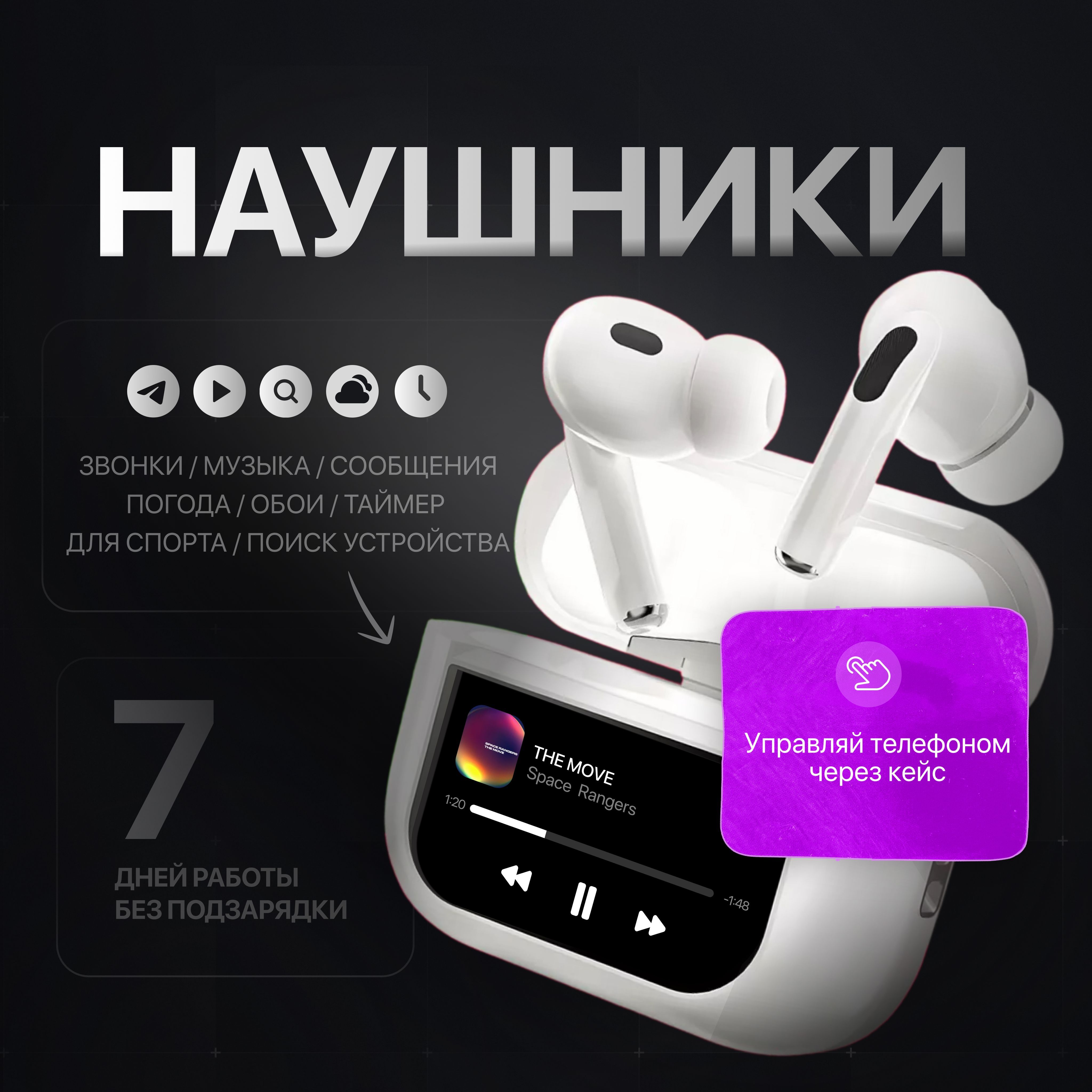 Наушники беспроводные с микрофоном, Bluetooth