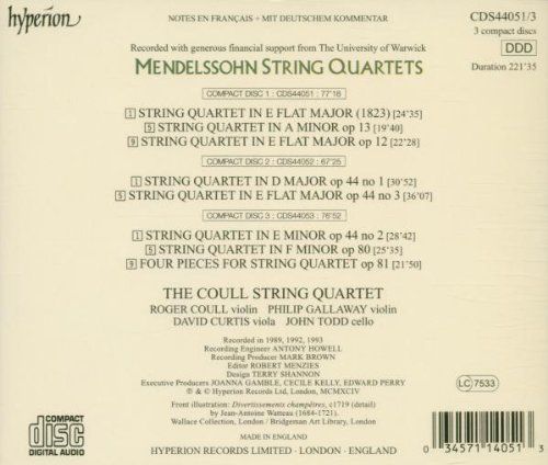 Диск Mendelssohn: Complete String Quartets (3 CD)