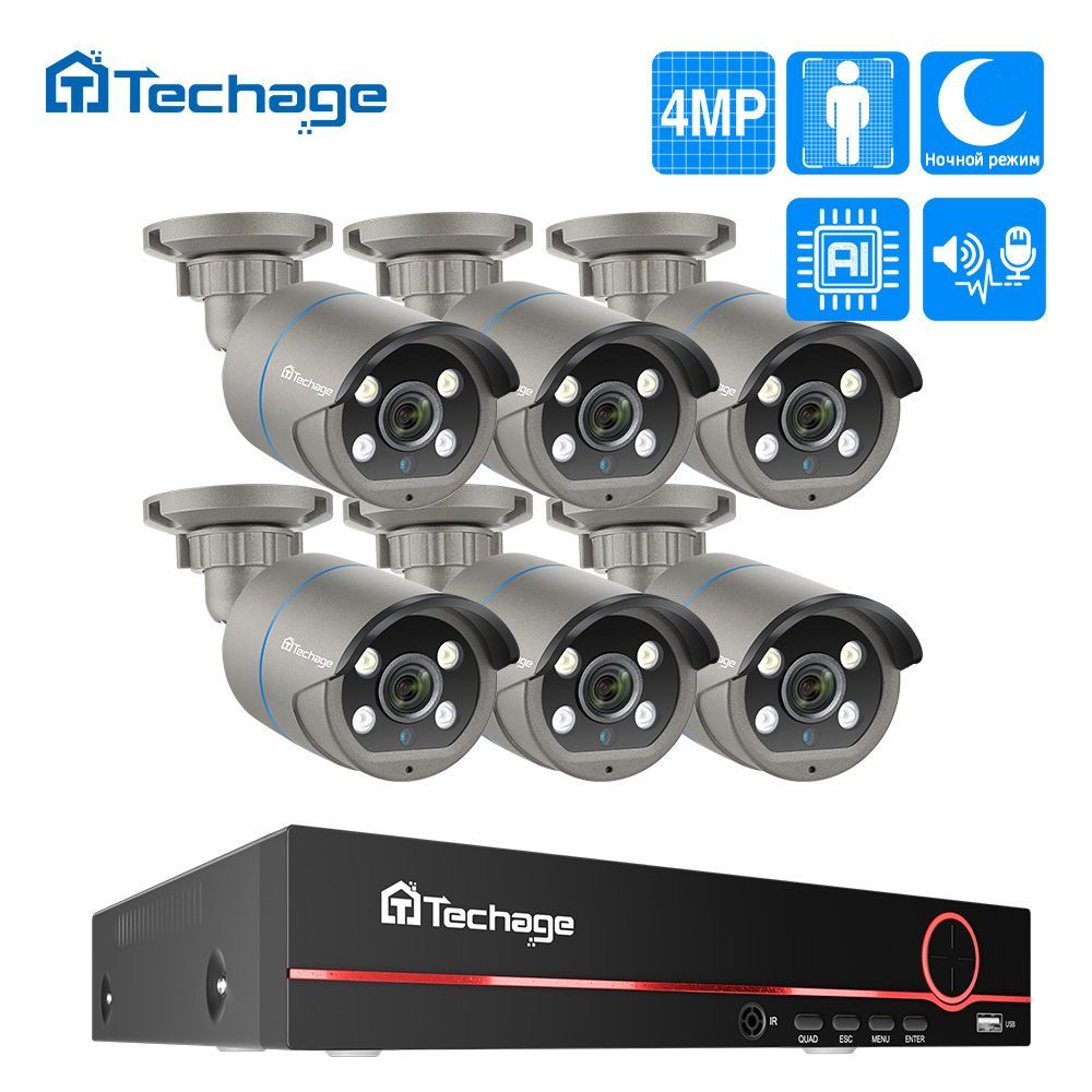 Techage 8CH HD 4MP POE NVR Kit Система видеонаблюдения IP-камера P2P Комплект видеонаблюдения С жестким диском емкостью 3 ТБ